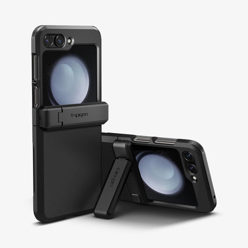ACS06227 - Galaxy Z Flip 5 Case Tough Armor Pro in black showing the back with phone fully open